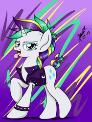 Size: 1944x2592 | Tagged: safe, artist:viejillox64art, derpibooru import, rarity, pony, unicorn, it isn't the mane thing about you, alternate hairstyle, punk, raripunk, solo, tongue out