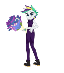 Size: 3500x4000 | Tagged: safe, artist:darthlena, rarity, equestria girls, it isn't the mane thing about you, alternate hairstyle, boots, bouquet, clothes, equestria girls interpretation, female, flower, midriff, pants, punk, raripunk, shoes, simple background, solo, transparent background