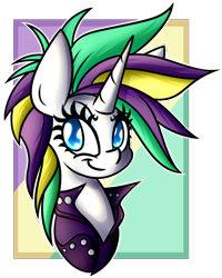 Size: 1348x1681 | Tagged: safe, artist:nekro-led, derpibooru import, rarity, pony, unicorn, it isn't the mane thing about you, abstract background, alternate hairstyle, bust, clothes, jacket, punk, raripunk, simple background, solo