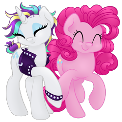 Size: 2000x2000 | Tagged: safe, artist:orcakisses, derpibooru import, pinkie pie, rarity, earth pony, pony, unicorn, it isn't the mane thing about you, alternate hairstyle, cute, eyes closed, female, lesbian, mare, poofy pie, punk, raripie, raripunk, shipping, smiling