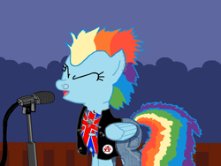 Size: 1920x1440 | Tagged: safe, artist:drefsab, derpibooru import, rainbow dash, pegasus, pony, anarchy, ear piercing, microphone, piercing, punk, punk rock, rock, singing, solo