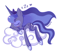 Size: 800x755 | Tagged: safe, artist:ipun, princess luna, alicorn, pony, cloud, simple background, sleeping, solo, white background, zzz