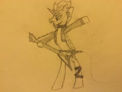 Size: 3264x2448 | Tagged: safe, artist:skritchsketch, oc, oc:powerslide, pony, undead, unicorn, vampire, vampony, fangs, guitar, piercing, punk, solo