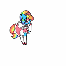 Size: 800x800 | Tagged: safe, artist:familywing, derpibooru import, rainbow dash, pegasus, pony, apron, clothes, dress, girly, rainbow dash always dresses in style, tomboy taming