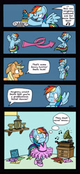Size: 2480x5374 | Tagged: safe, artist:bobthedalek, derpibooru import, applejack, rainbow dash, earth pony, pegasus, pony, castle sweet castle, ballerina, ballet, blushing, clothes, comic, dancing, eyes closed, female, freckles, girly, gramophone, make this castle a home, mare, open mouth, pirouette, rainbow dash always dresses in style, rainbowrina, secret, sweat, tomboy taming, trophy, tutu, twirl, weird end