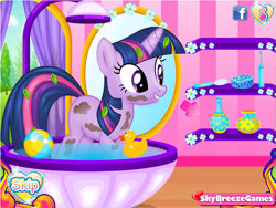 Size: 801x601 | Tagged: safe, twilight sparkle, pony, bath, flash game, girly, makeover, messy, messy mane, sexism, smear, solo