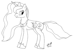 Size: 1024x716 | Tagged: safe, artist:panzerschreckleopard, princess luna, alicorn, pony, lineart, monochrome, solo