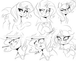 Size: 1125x900 | Tagged: safe, artist:sirmasterdufel, trixie, pony, unicorn, crying, female, grin, laughing, mare, monochrome, sketch, sketch dump, solo