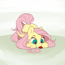 Size: 3000x3000 | Tagged: safe, artist:evehly, derpibooru import, fluttershy, insect, ladybug, pegasus, pony, colored wings, colored wingtips, cute, eyes on the prize, face down ass up, female, grass, looking at something, mare, shyabetes, simple background, solo, white background, wing fluff