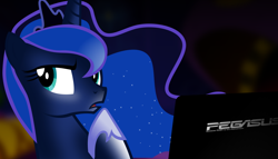 Size: 1600x918 | Tagged: safe, artist:tamalesyatole, princess luna, alicorn, pony, asus, computer, laptop computer, solo