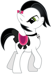 Size: 1888x2708 | Tagged: safe, artist:marelynmayhem, earth pony, pony, bow, choker, girly, goth, marelyn manson, marilyn manson, ponified, saddle, skull, solo, tack, white