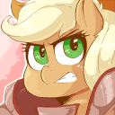 Size: 128x128 | Tagged: safe, artist:sirmasterdufel, applejack, earth pony, pony, armor, icon, solo, warrior