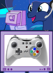 Size: 563x769 | Tagged: safe, princess luna, alicorn, pony, controller, exploitable meme, gamer luna, meme, tv meme, wii u