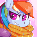 Size: 128x128 | Tagged: safe, artist:sirmasterdufel, rainbow dash, pegasus, pony, clothes, icon, rogue, scarf, solo