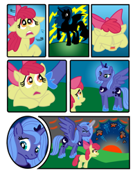 Size: 800x1024 | Tagged: safe, artist:tim-kangaroo, apple bloom, princess luna, alicorn, pony, comic, s1 luna