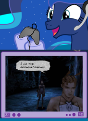 Size: 563x769 | Tagged: safe, princess luna, alicorn, pony, ashley riot, callo merlose, exploitable meme, gamer luna, gamer meme, meme, obligatory pony, tv meme, vagrant story