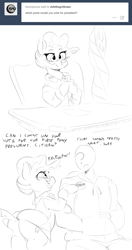 Size: 1000x1896 | Tagged: safe, artist:sirmasterdufel, mayor mare, oc, oc:anon, human, comic, monochrome, plot