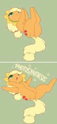 Size: 1292x2800 | Tagged: safe, artist:evehly, derpibooru import, applejack, earth pony, pony, 2 panel comic, belly button, butt fluff, chest fluff, comic, cute, dock, featureless crotch, female, jackabetes, karate choppers, majestic as fuck, mare, parody, photosynthesis, silly, silly pony, solo, spongebob squarepants, who's a silly pony