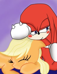 Size: 788x1013 | Tagged: safe, artist:kaiamurosesei, derpibooru import, applejack, earth pony, pony, appleknux, crossover, crossover shipping, interspecies, knuckles the echidna, shipping, sonic the hedgehog (series)