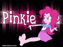 Size: 2000x1500 | Tagged: safe, artist:maze1000, pinkie pie, equestria girls, balloon, barefoot, bracelet, clothes, feet, foot fetish, foot focus, jewelry, skirt, solo, toes