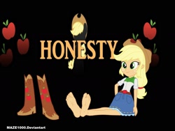 Size: 2000x1500 | Tagged: safe, artist:maze1000, applejack, equestria girls, apple, barefoot, boots, cowboy boots, feet, food, foot fetish, foot focus, sitting, solo