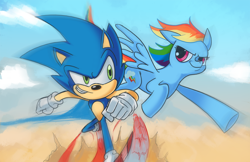 Size: 1236x800 | Tagged: safe, artist:stevenraybrown, derpibooru import, rainbow dash, pegasus, pony, crossover, sonic the hedgehog, sonic the hedgehog (series)