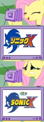 Size: 563x1540 | Tagged: safe, derpibooru import, fluttershy, pegasus, pony, 4kids, crossover, dubs, english, exploitable meme, fluttercry, japanese, meme, sonic the hedgehog (series), sonic x, tv meme