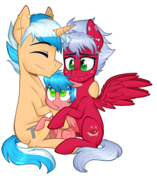 Size: 2500x2830 | Tagged: safe, artist:higglytownhero, derpibooru import, oc, oc only, oc:creamy pinch, oc:melon frost, oc:pink licorice, pony, ear piercing, earring, family, father, father and child, father and daughter, female, filly, foal, freckles, happy, hug, jewelry, lip piercing, love, male, melonpinch, mother, mother and child, mother and daughter, offspring, parent, parent and child, parent:oc:creamy pinch, parent:oc:melon frost, parents:melonpinch, parents:oc x oc, piercing, shipping, simple background, straight, transparent background