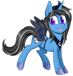 Size: 1206x1250 | Tagged: safe, artist:higglytownhero, derpibooru import, princess luna, oc, oc:silver lining, alicorn, pony, unicorn, clothes, costume, smiling, solo, tongue out