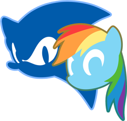 Size: 850x816 | Tagged: safe, artist:fuzon-s, derpibooru import, rainbow dash, pegasus, pony, artifact, crossover, duo, logo, simple background, sonic the hedgehog, sonic the hedgehog (series), style emulation, transparent background