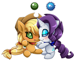 Size: 900x728 | Tagged: dead source, safe, artist:extra-fenix, derpibooru import, applejack, rarity, blushing, chao, commission, crossover, dark chao, female, lesbian, neutral chao, rarijack, shipping, simple background, sonic the hedgehog (series), species swap, transparent background