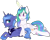 Size: 1250x1003 | Tagged: safe, artist:higglytownhero, derpibooru import, prince artemis, prince solaris, princess celestia, princess luna, alicorn, pony, duo, prone, royal sisters, rule 63, simple background, transparent background