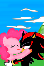 Size: 500x750 | Tagged: safe, artist:kaiamurosesei, derpibooru import, pinkie pie, earth pony, pony, crossover, crossover shipping, female, interspecies, kissing, love, male, shadow, shadow the hedgehog, shadpie, shipping, sonic the hedgehog, sonic the hedgehog (series), straight