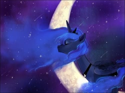 Size: 760x566 | Tagged: safe, artist:s2holic, princess luna, alicorn, pony, crescent moon, eyes closed, shooting star, solo