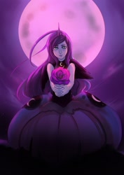 Size: 700x990 | Tagged: safe, artist:bakki, princess luna, flower, humanized, moon, solo