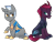 Size: 1000x752 | Tagged: safe, artist:higglytownhero, derpibooru import, tempest shadow, oc, oc:scope, pony, unicorn, my little pony: the movie, broken horn, eye scar, female, male, mare, royal guard, scar, simple background, stallion, transparent background