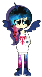 Size: 524x951 | Tagged: safe, artist:nekozneko, princess luna, hipster, horned humanization, humanized, simple background, solo, winged humanization