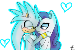 Size: 660x437 | Tagged: safe, artist:sugarnoms, derpibooru import, rarity, pony, unicorn, crossover, crossover shipping, female, interspecies, male, shipping, silvarity, silver the hedgehog, sonic the hedgehog (series), straight