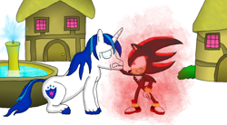 Size: 2168x1198 | Tagged: safe, artist:hedgehogninja94, shining armor, pony, unicorn, 1000 hours in ms paint, angry, background pony strikes again, chaos, crossover, edgy, fanfic art, lip bite, ms paint, shadow the hedgehog, sonic the hedgehog (series), worried