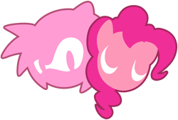 Size: 850x571 | Tagged: safe, artist:fuzon-s, derpibooru import, pinkie pie, earth pony, pony, amy rose, crossover, duo, logo, simple background, sonic the hedgehog (series), style emulation, transparent background