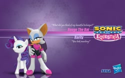 Size: 1920x1200 | Tagged: safe, artist:fuzon-s, artist:kp-shadowsquirrel, derpibooru import, rarity, pony, unicorn, 3d, bedroom eyes, breasts, cleavage, crossover, female, looking at you, raised hoof, rouge the bat, sonic the hedgehog (series), wallpaper