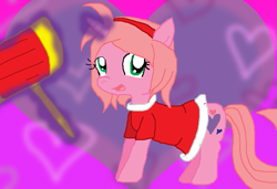 Size: 827x566 | Tagged: safe, artist:cocoasnowflakes, amy rose, hammer, ponified, solo, sonic the hedgehog (series)