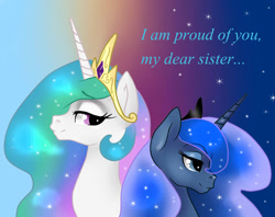 Size: 800x634 | Tagged: safe, artist:sugarcup, princess celestia, princess luna, alicorn, pony, crown, female, horn, mare, siblings, sisters