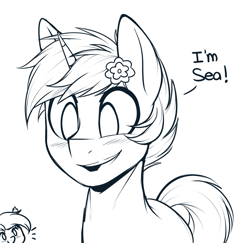 Size: 971x942 | Tagged: safe, artist:higglytownhero, derpibooru import, oc, oc only, oc:seachell, oc:sharkbutt, bat pony, unicorn, cute, female, flower, flower in hair, male, mare, sharkchell, sketch, stallion