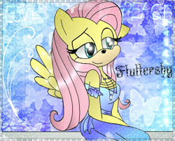 Size: 799x642 | Tagged: safe, artist:amyrosehedgie, derpibooru import, fluttershy, anthro, butterfly, solo, sonic the hedgehog (series), sonicified, species swap, style emulation