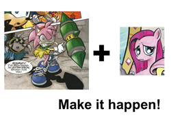 Size: 756x529 | Tagged: safe, derpibooru import, idw, pinkie pie, earth pony, pony, amy rose, archie comics, dark mirror universe, equestria-3, exploitable meme, make it happen, meme, pinkamena diane pie, rosy the rascal, sonic the hedgehog (series)