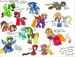 Size: 1017x786 | Tagged: safe, artist:latigressa6268808, dracony, hybrid, crash bandicoot, diddy kong, dixie kong, donkey kong, donkey kong country, earthworm jim, jak, link, luigi, mario, ponified, princess peach, princess zelda, sheik, sonic the hedgehog, sonic the hedgehog (series), spyro the dragon, super mario bros., the legend of zelda, video game