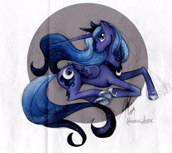Size: 2282x2039 | Tagged: safe, artist:ladyamaltea, princess luna, alicorn, pony, female, horn, mare, prone, solo