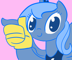 Size: 1318x1100 | Tagged: safe, artist:tess, princess luna, alicorn, pony, approved, approves, color, cool story bro, cute, foam finger, looking at you, s1 luna, simple background, smiling, solo, thumbs up
