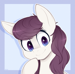 Size: 707x700 | Tagged: safe, artist:higglytownhero, derpibooru import, oc, oc only, oc:node, earth pony, pony, bust, female, looking at you, mare, simple background, smiling, solo